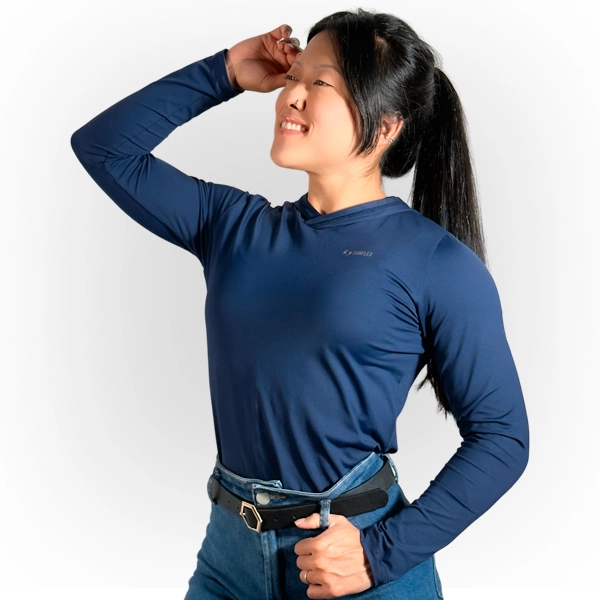 Camiseta Manga Longa + Capuz Feminina Azul 60