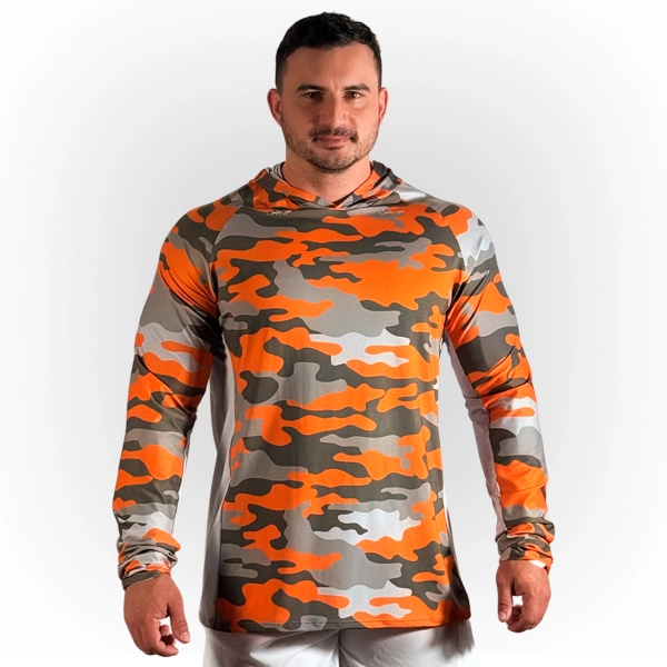 Camiseta Raglan + Capuz Camuflado Laranja