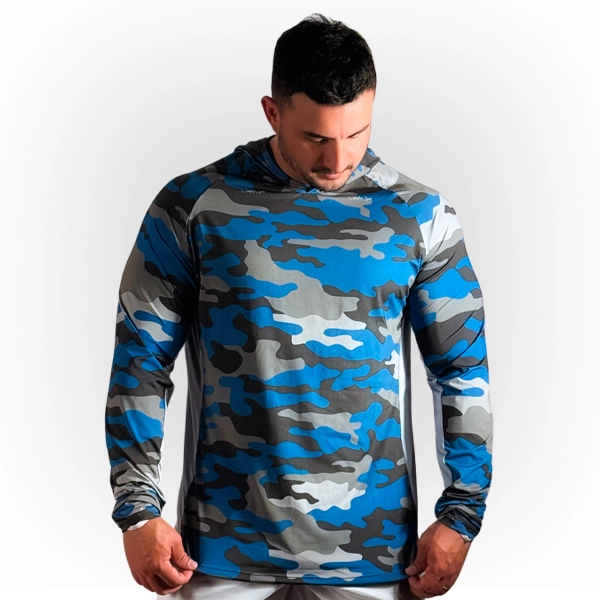 Camiseta Raglan + Capuz Camuflado Azul