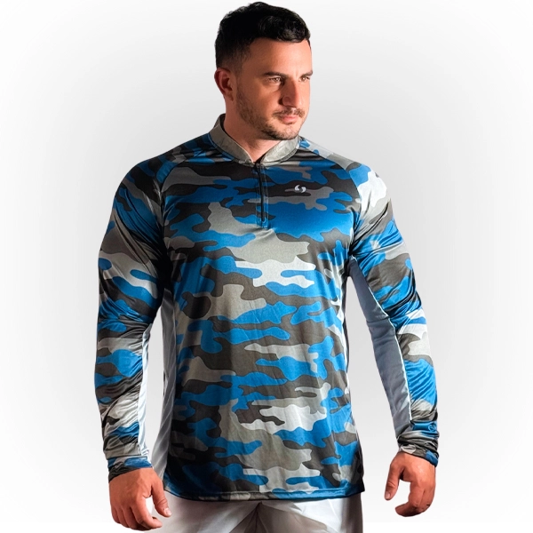 Camiseta Raglan + Gola Padre Camuflado Azul