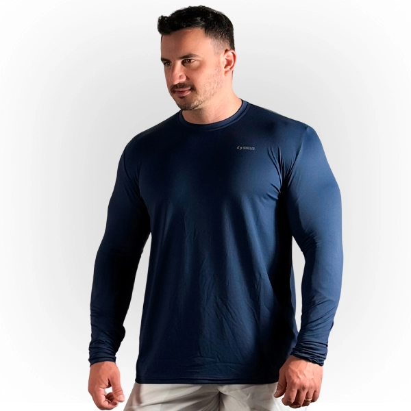 Camiseta Poliamida Manga Longa Casual Azul 170