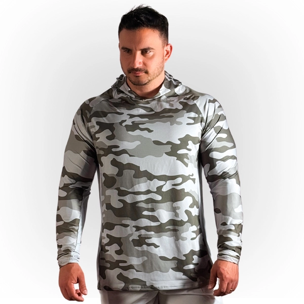 Camiseta Raglan + Capuz Camuflado Cinza