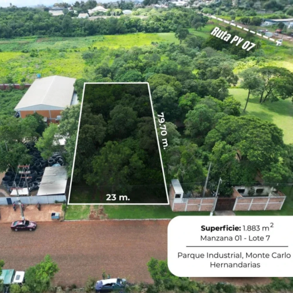 En venta Terreno de 1.833 m2  Parque Industrial Monte Carlo-Hernandarias