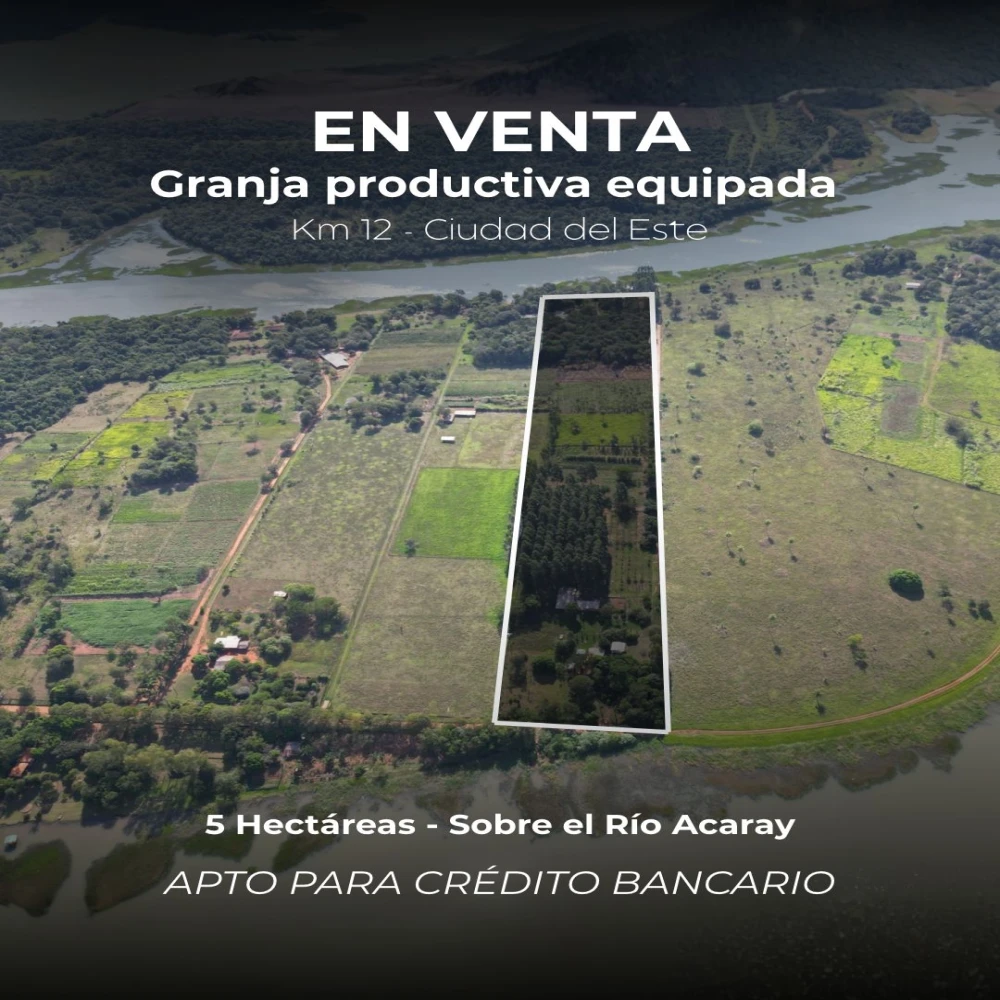 EN VENTA -  5 hectáreas tituladas 📍Km 12 – sobre el río Acaray