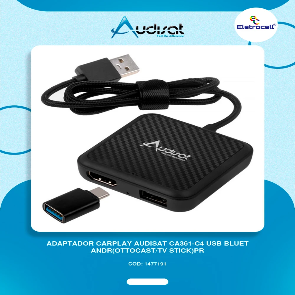 Adaptador CarPlay Audisat CA361-C4 USB Bluetooth Android (Ottocast/TV Stick)